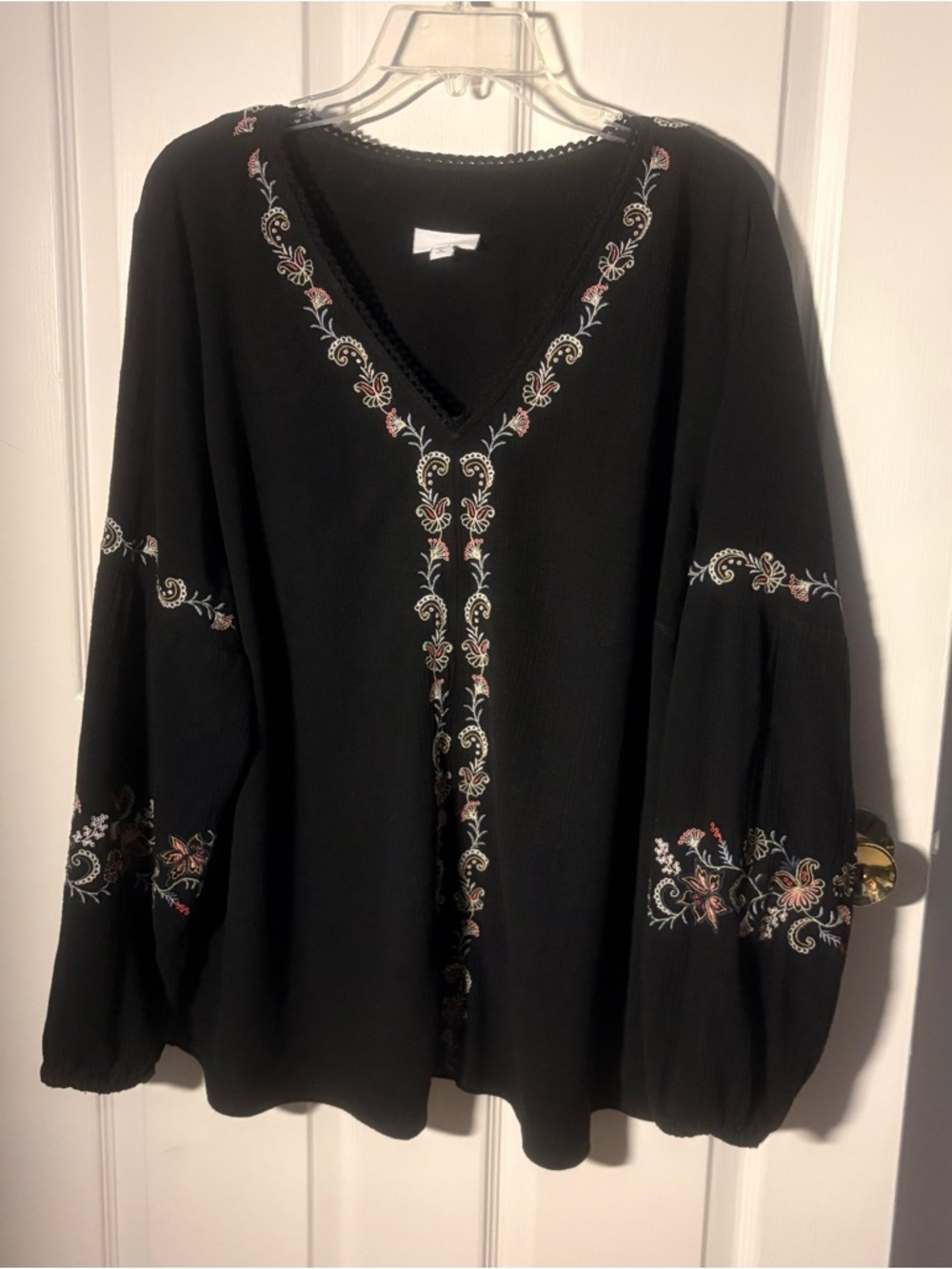 J. Jill Black Embroidered Blouse